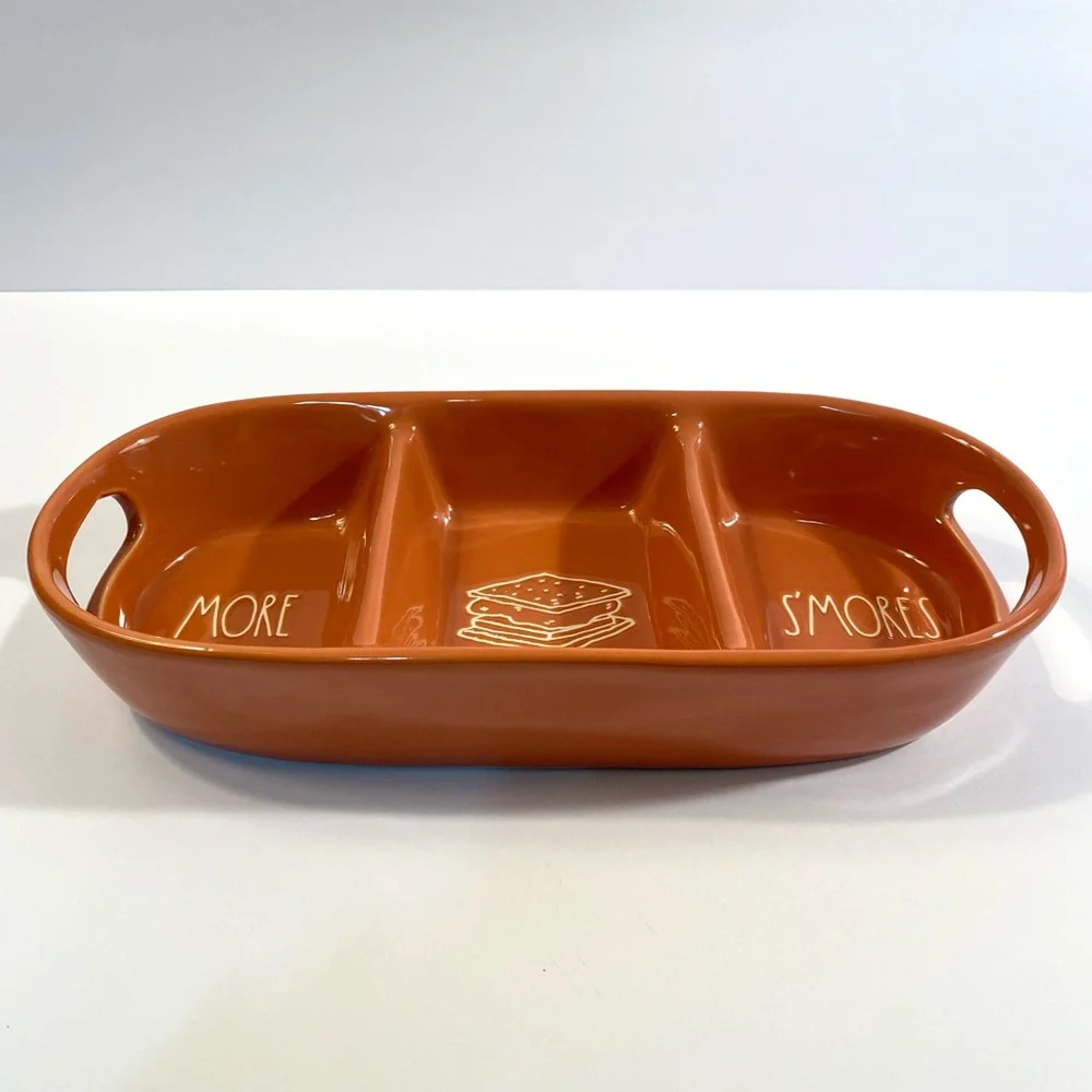 Rae Dunn Orange More S’mores Ceramic Pottery 3 Section Divided Dish Serving Tray